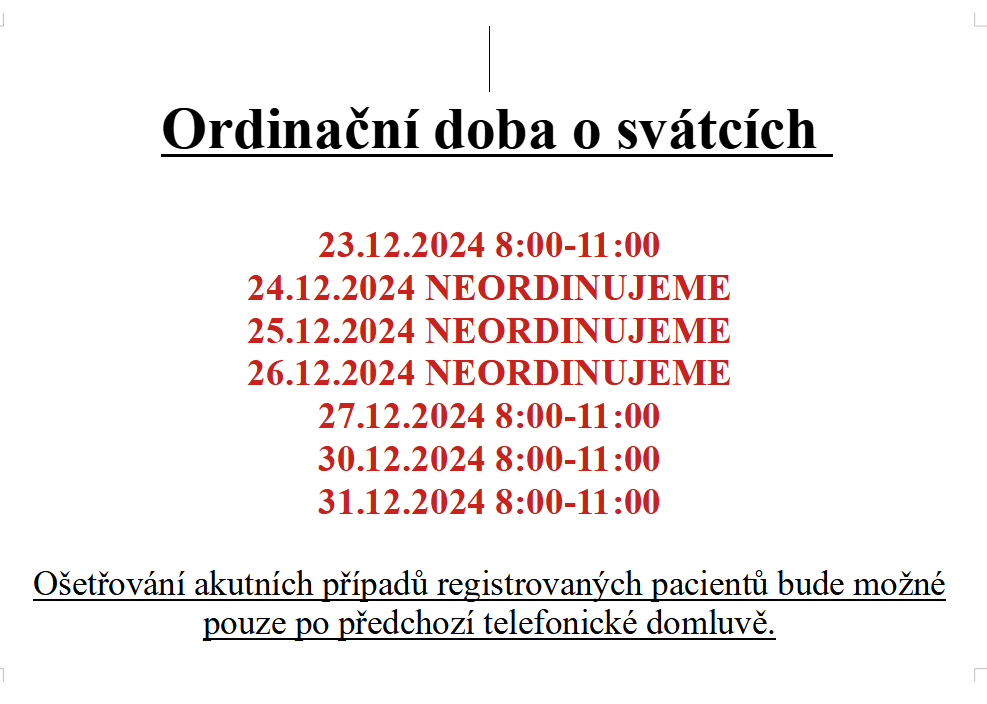 Otevírací doba v závěru roku 2024